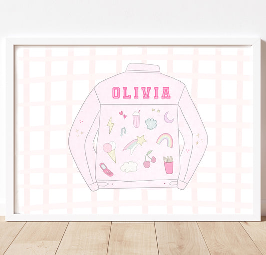 Dreamy Pink denim jacket cute illustrated print