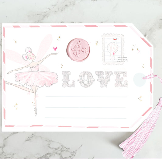 Giant special Love fairy valentines gift tag - gold foil with silk blush tassel & wax seal