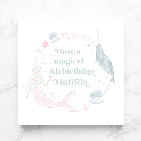 Gold foil personalised mermaid fairytale birthday card