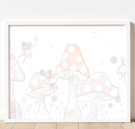 Enchanted toadstool  fairytale fairy pastel gold foil print