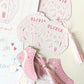 Set of 6 girly pink birthday gift tags - denim jacket & roller blade gold foil with silk navy tassel