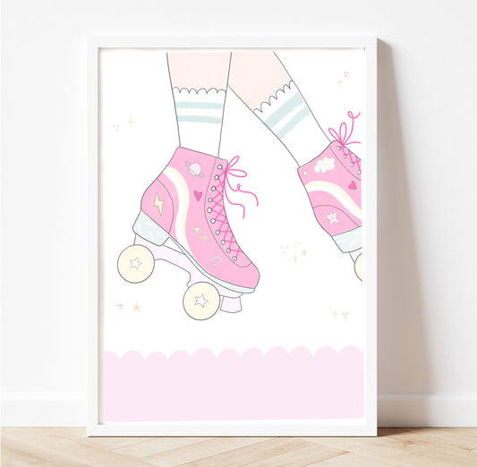 Dreamy Pink Roller skates illustrated print