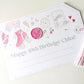 Giant Pink Roller skates personalised birthday gift tag gold foil with silk navy tassel