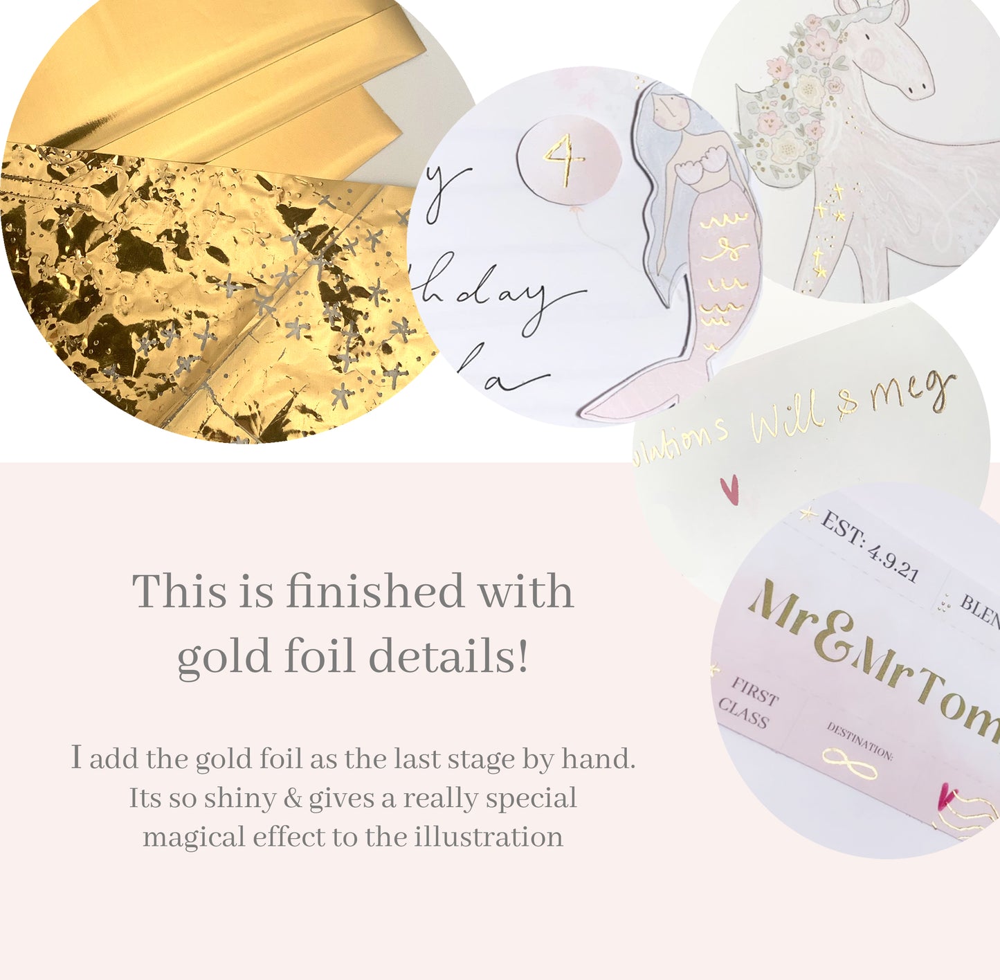 Custom illustrated wedding portrait - gold foil - paper anniversary gift