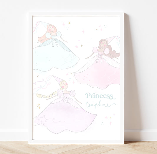 Princess pastel fairytale dreamy personalised print - gold foil