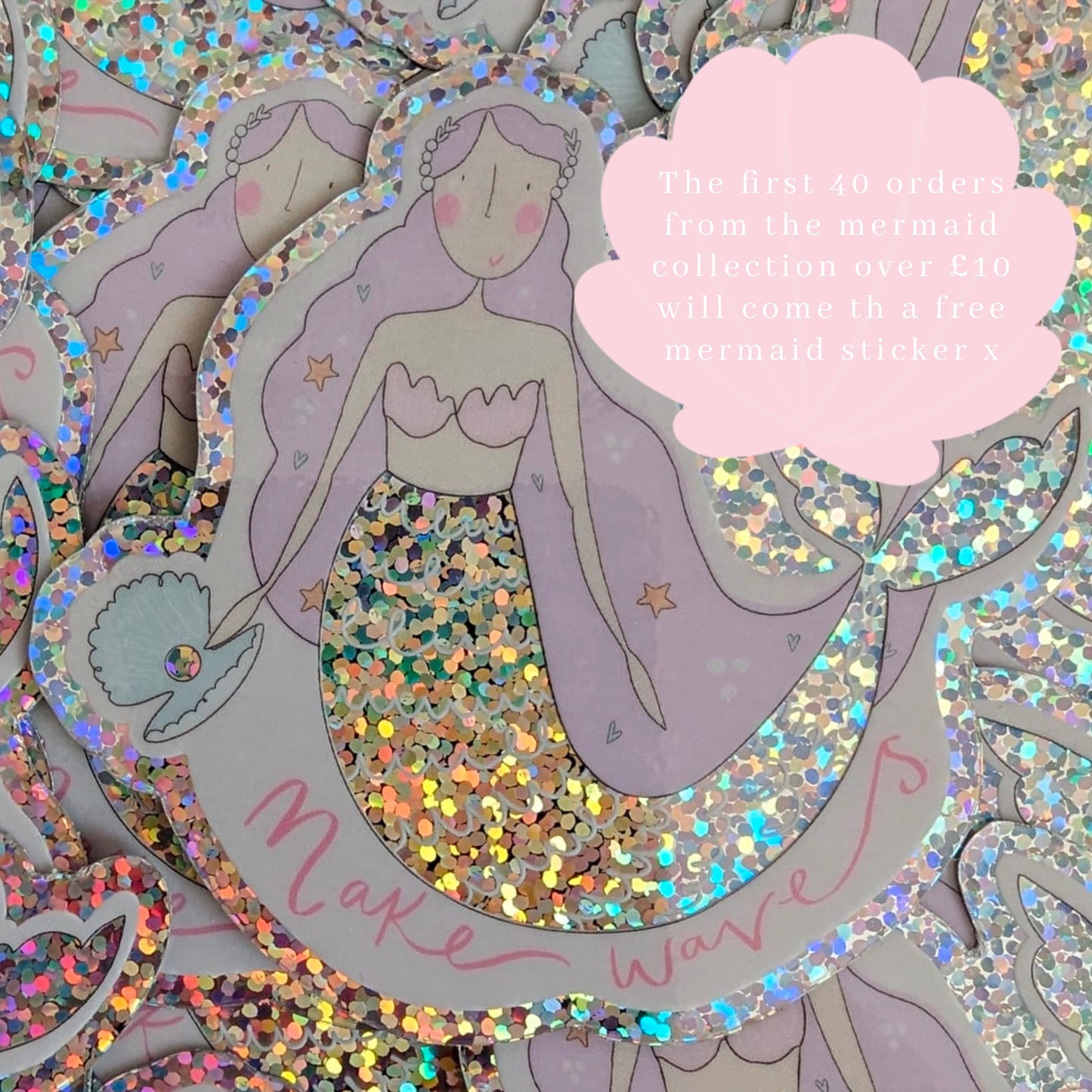 Make waves pastel mermaid print  - 3D mounted shell - gold foil under the sea fairytale print