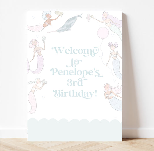 Magical mermaid party sign pastel print  - gold foil under the sea fairytale print