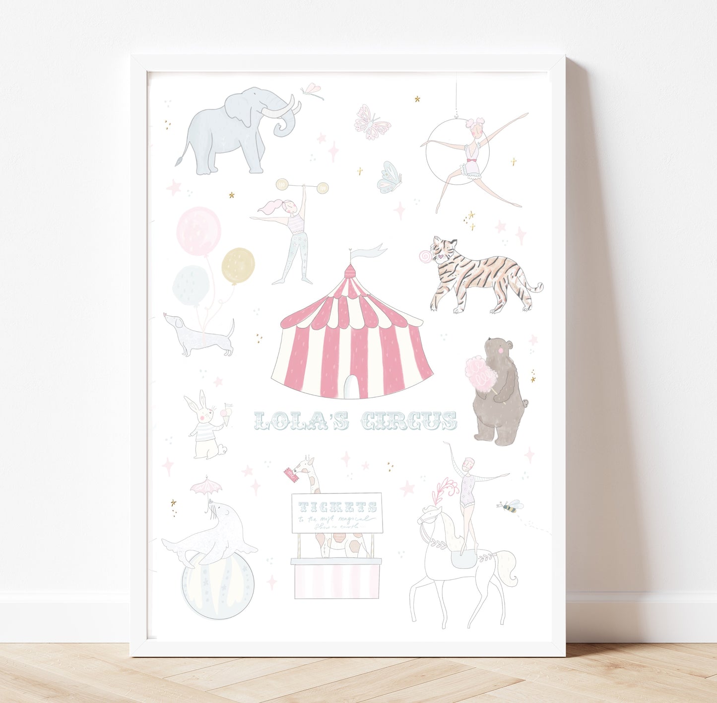 Dreamy Circus pastel personalised print - gold foil