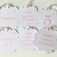 Set of 6 pastel shell birthday gift tags - mermaid  gold foil with silk navy tassel
