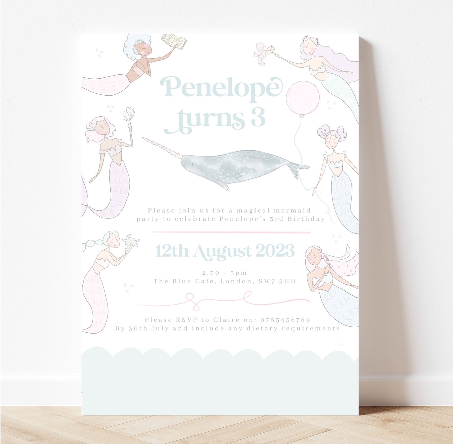 Personalised magical mermaid invitations with gold foil