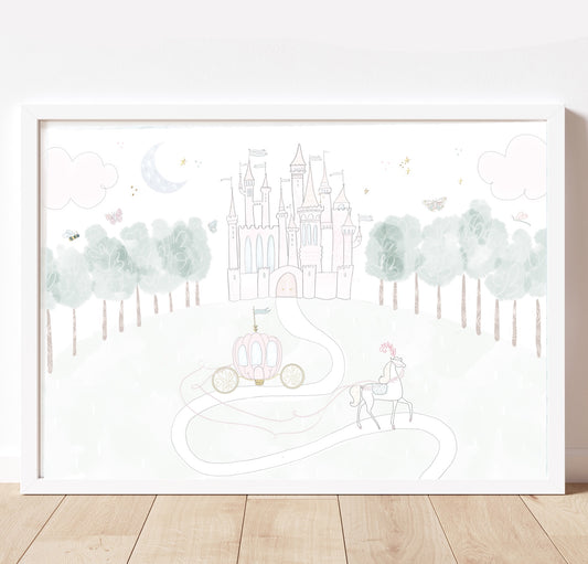 Dreamy fairytale castle scene Magical gold foil Print