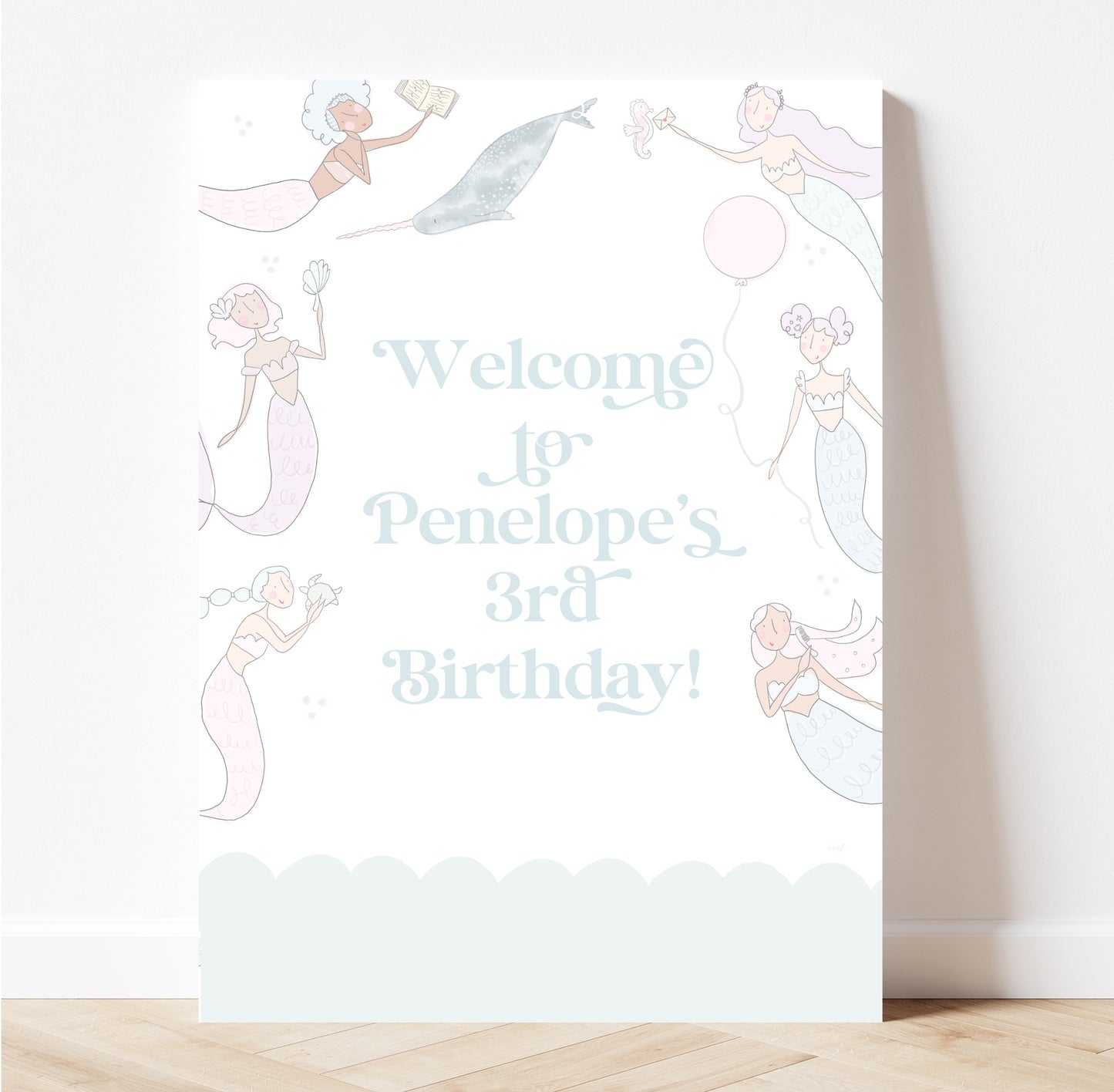 Set of 4 Magical mermaid party signs pastel print  - gold foil under the sea fairytale print