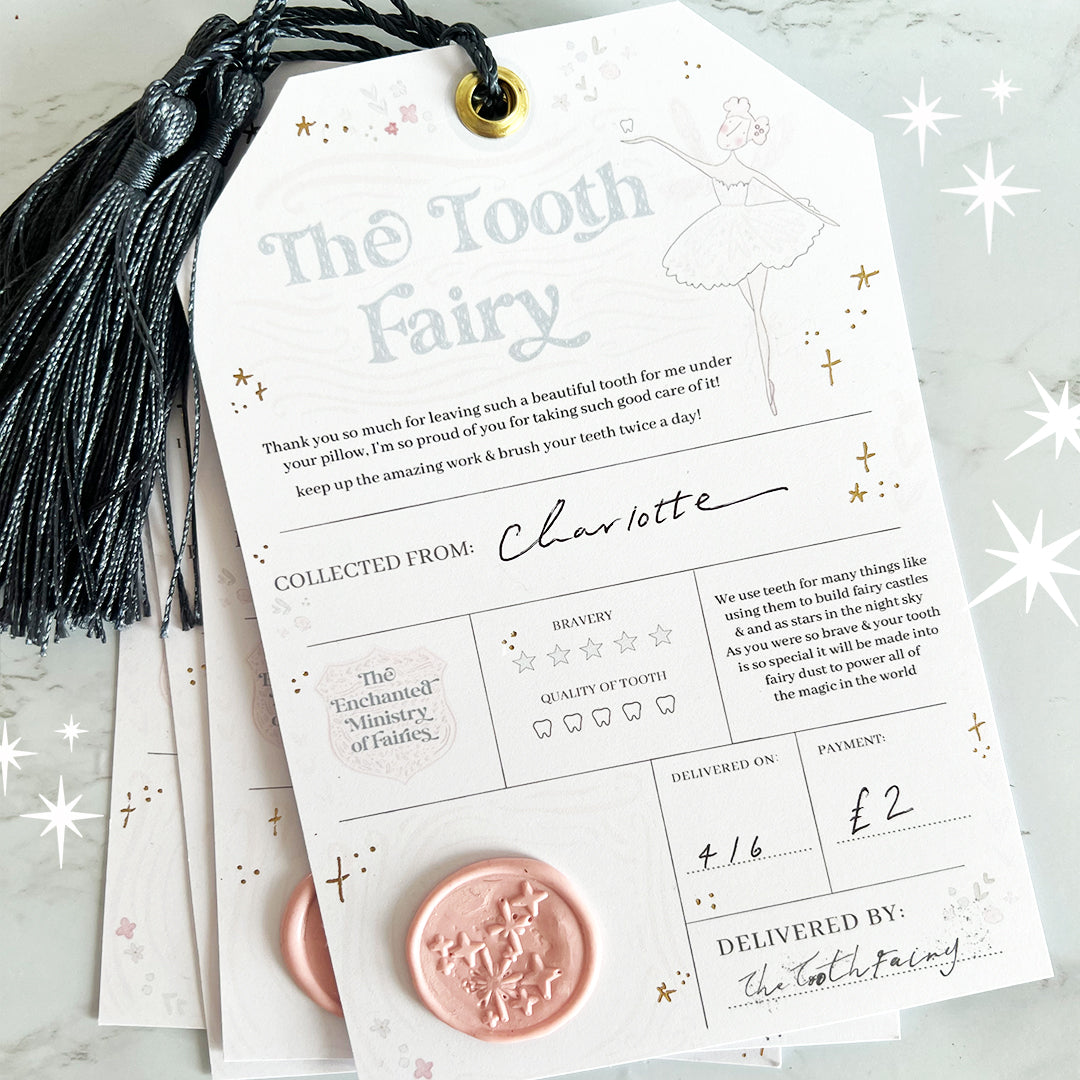 Tooth Fairy personalised collection tags x 4 set