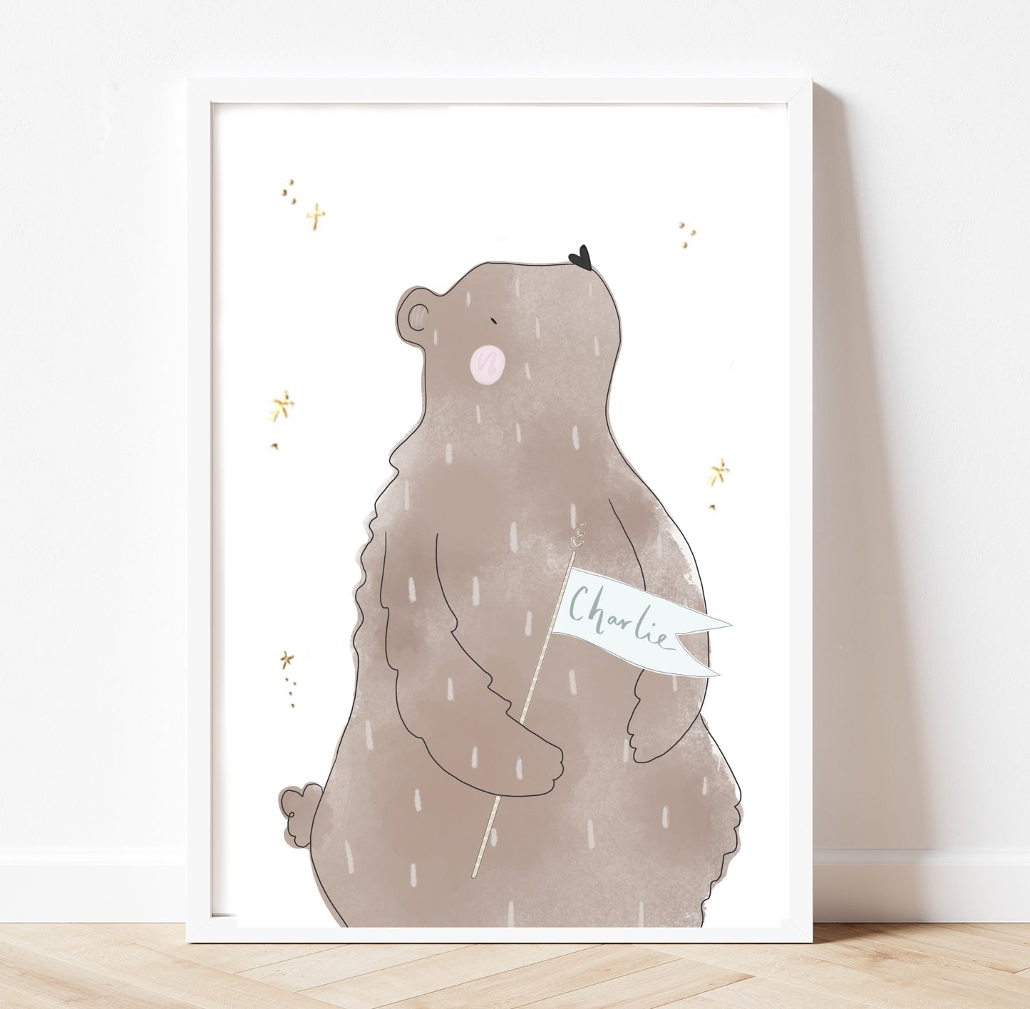 Personalised dreamy bear playroom pastel gold foil print