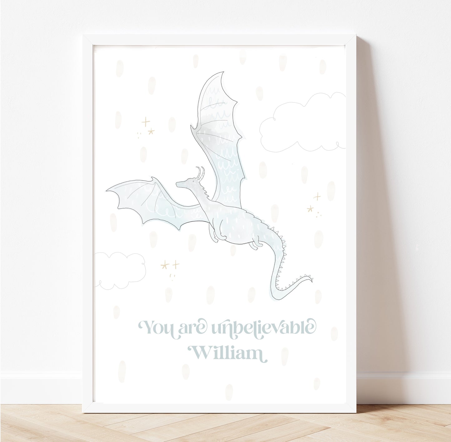 Unbelievable Dragon pastel personalised print - gold foil knight Myth & legend