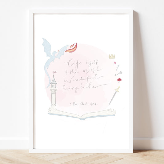 Illustrated a fairytale quote Inspirational print - world book day