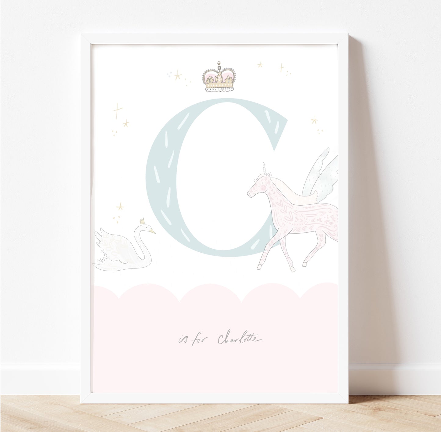 Dreamy fairytale Initial pastel gold foil print personalised