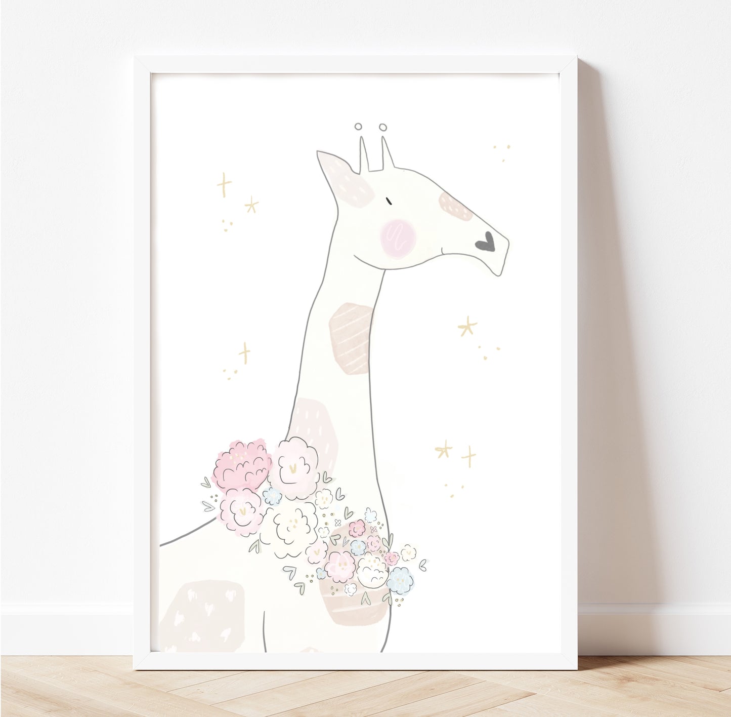 Dreamy floral giraffe inspirational gold foil personalised print safari