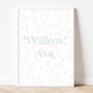 Personalised whimsical leopard name playroom pastel gold foil print