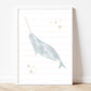 Magical narwal under the sea fairytale pastel gold foil print
