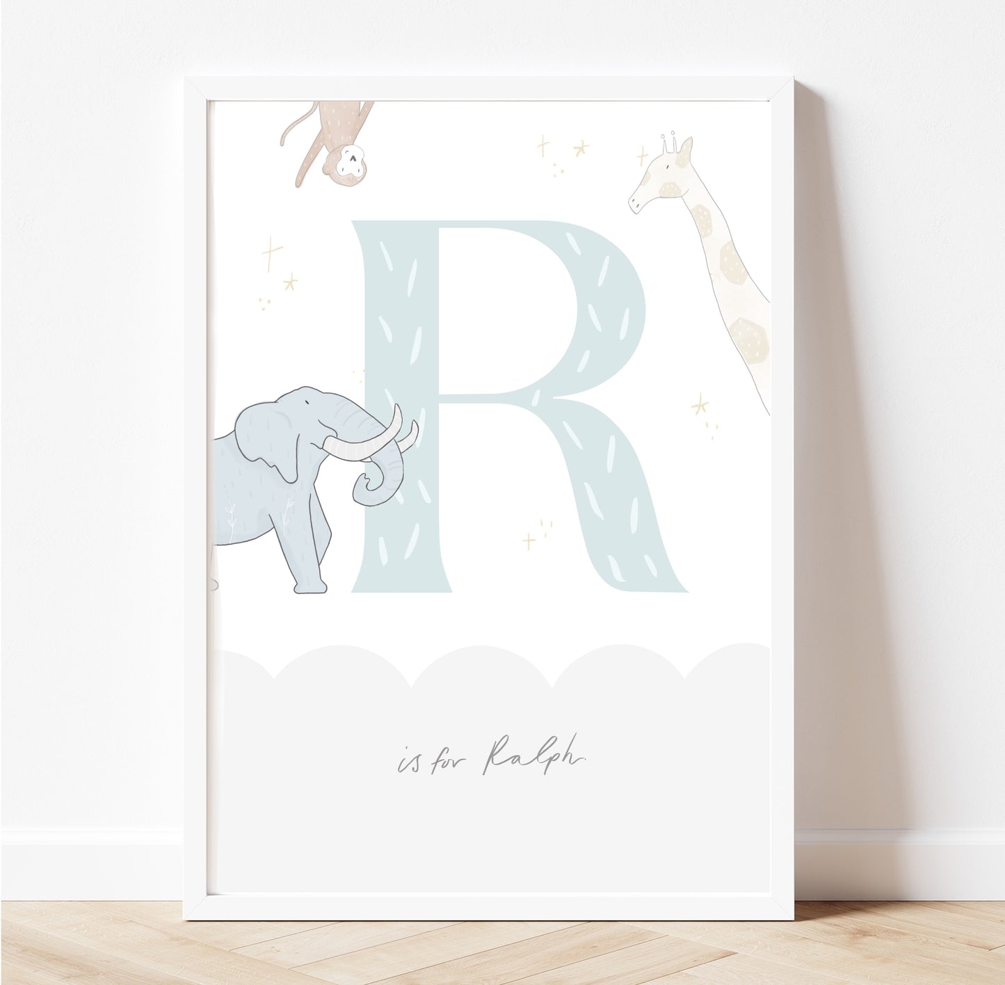 Safari  dreamy Initial pastel gold foil print personalised