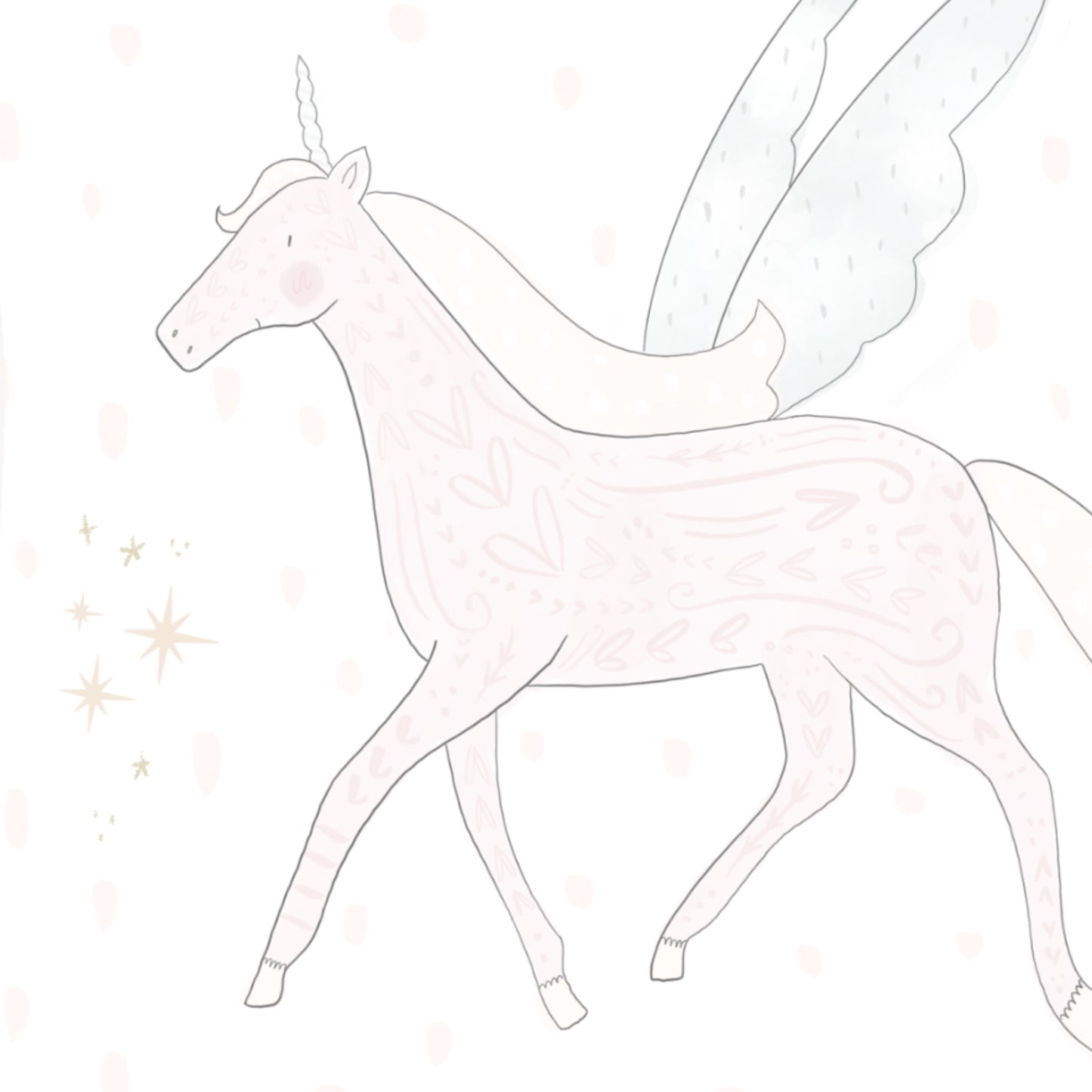 Enchanted personalised fairytale unicorn pastel gold foil print