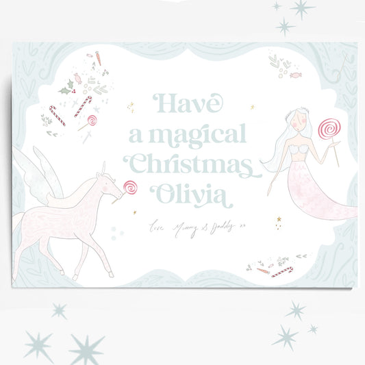 Personalised Magical fairytale special gold foil A5 Christmas card