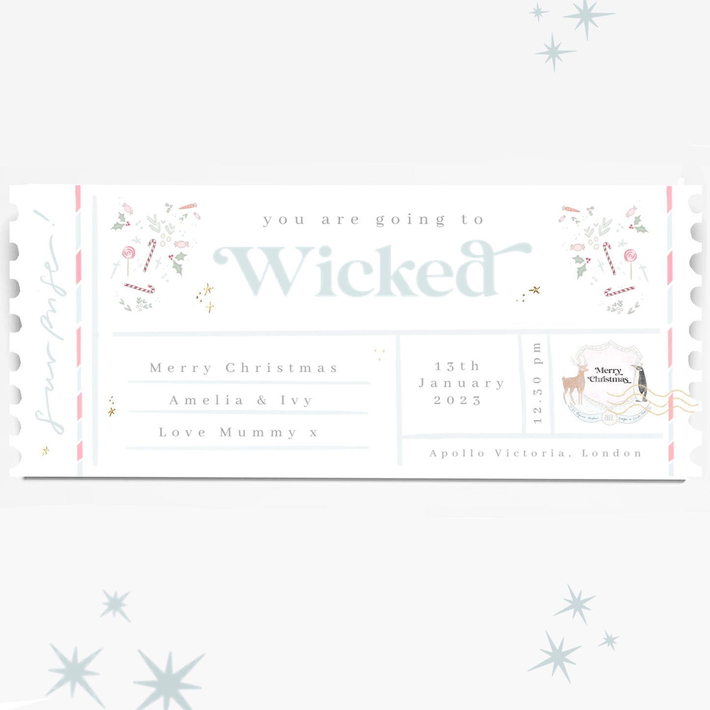 Gift reveal personalised ticket - christmas gift gold foil