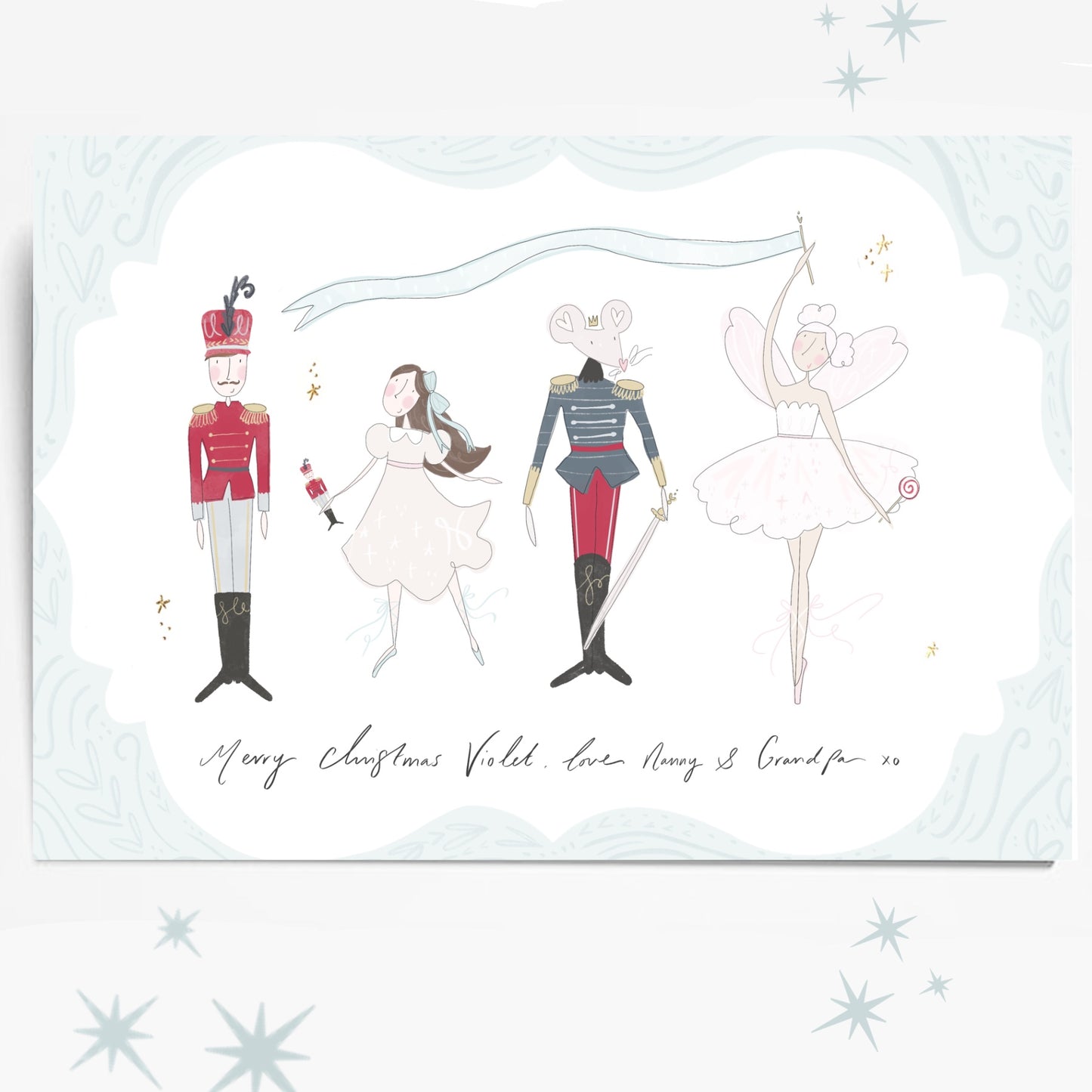 Personalised Nutcracker gold foil A5 Christmas card