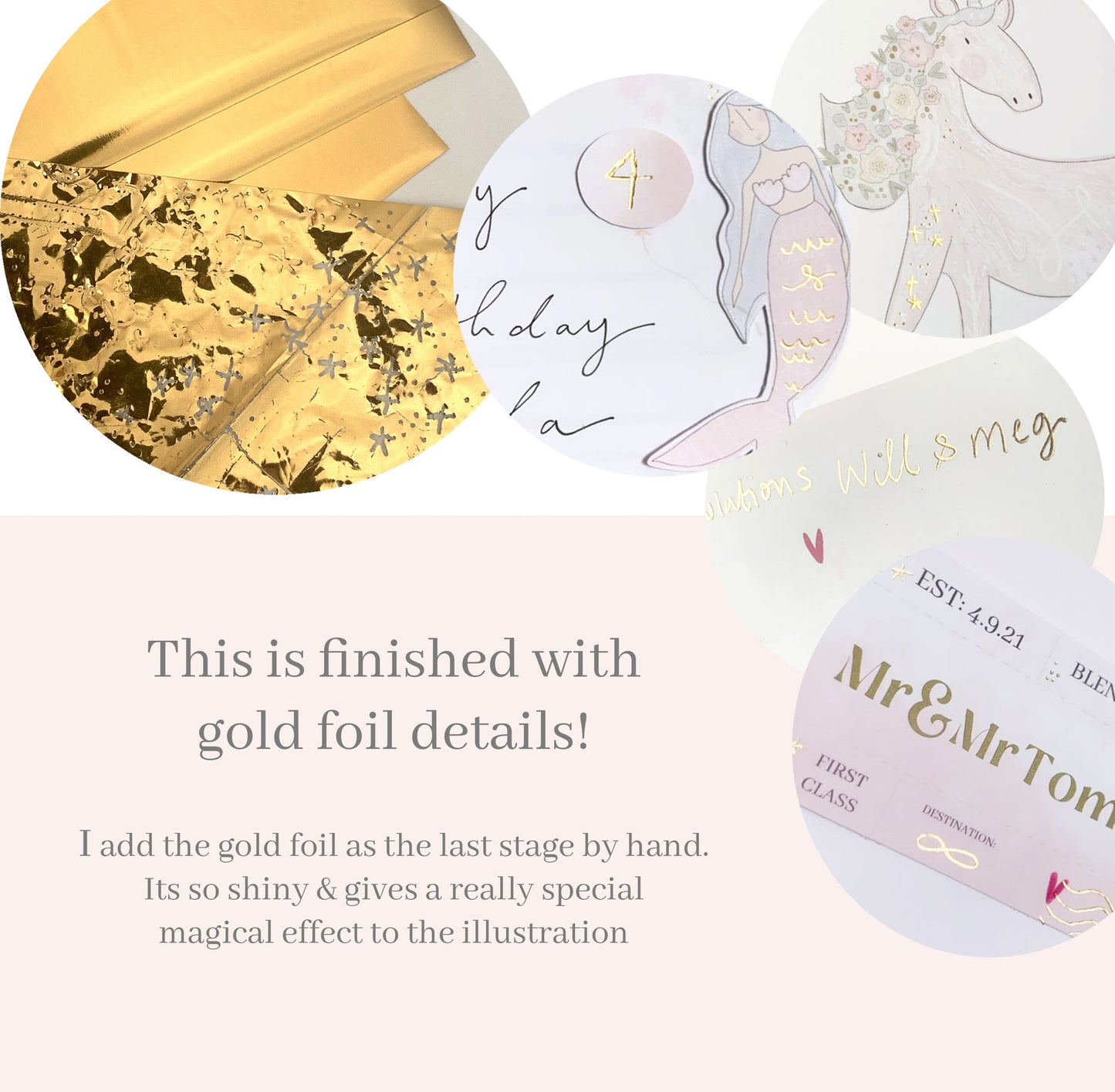 Set of 2 Illustrated fairytale crest & unicorn gold foil personalised prints
