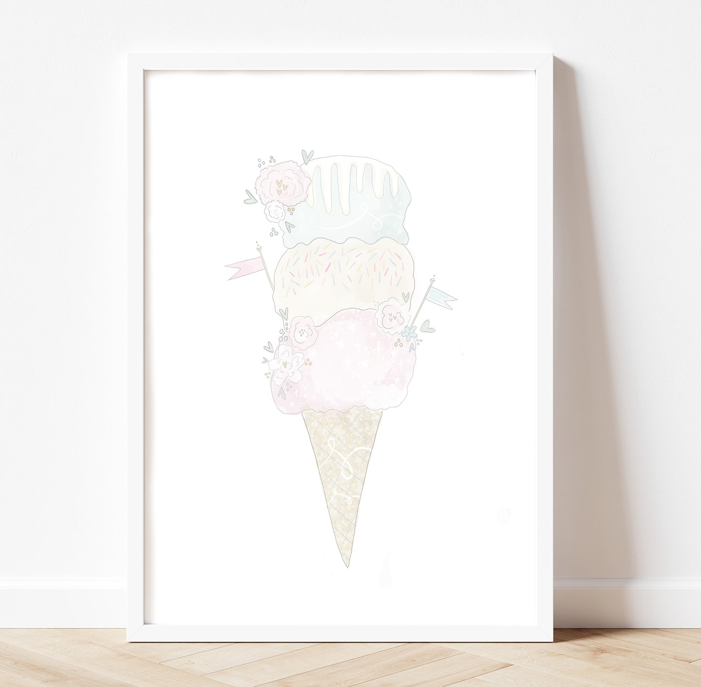 Pastel ice cream floral print