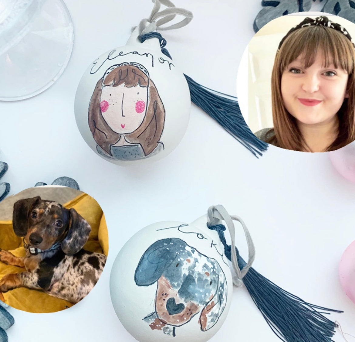 Hand painted portrait bauble custom