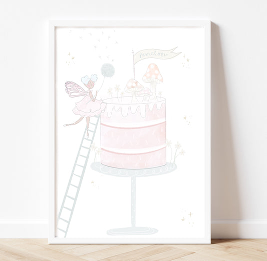 Enchanted toadstool cake fairytale pastel gold foil print