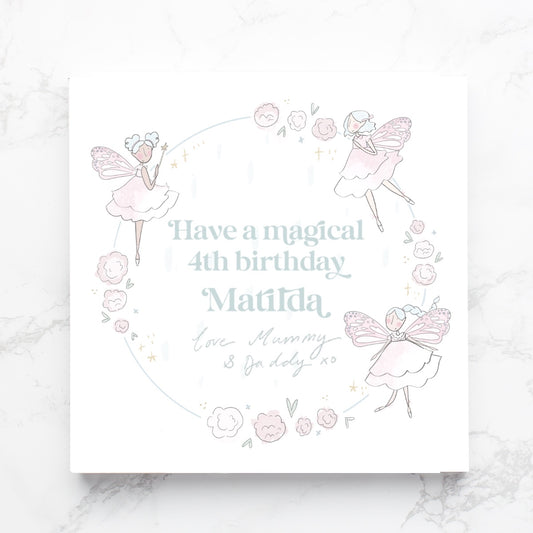 Gold foil personalised fairy special birthday card