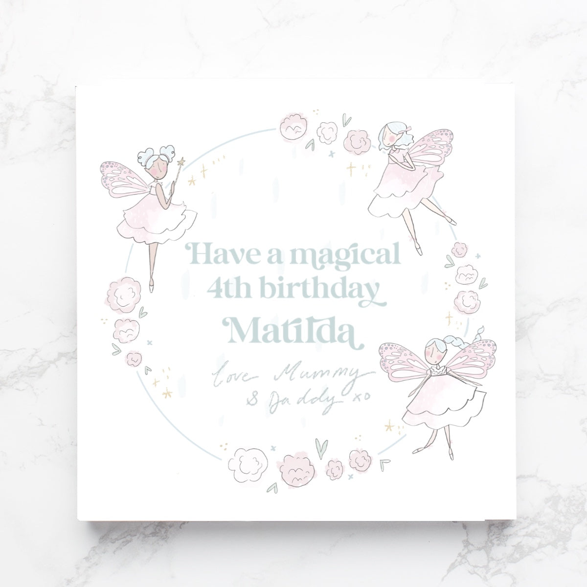 Gold foil personalised fairy special birthday card