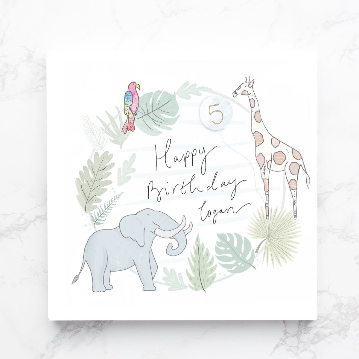 Gold foil personalised jungle safari special birthday card