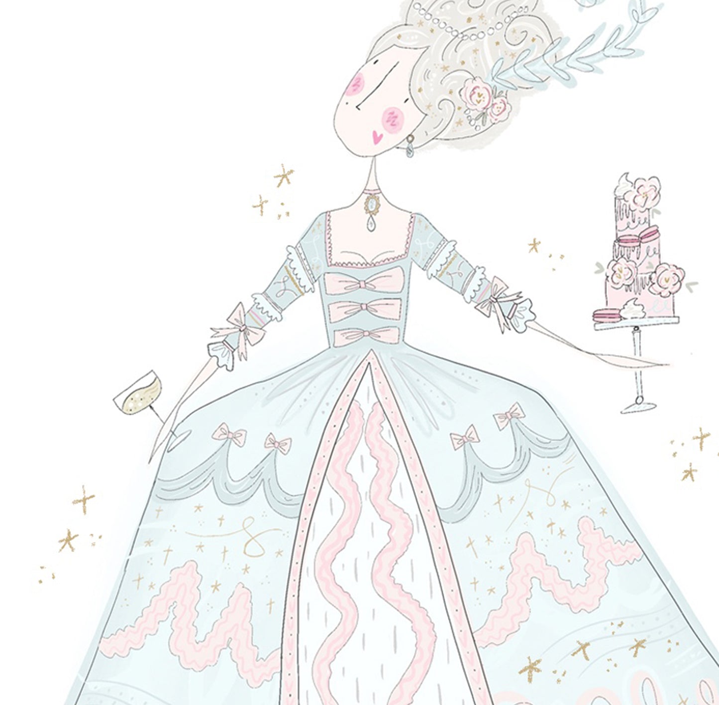 Marie Antoinette gold foil illustrated print