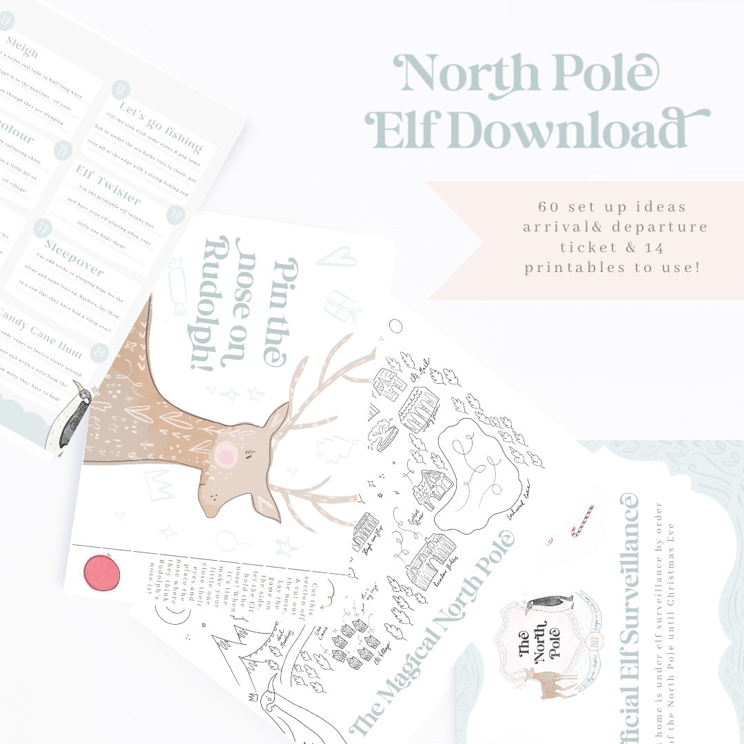 December Elf arrival ticket, 60 set up Ideas & 16 illustrated printables-  magical download
