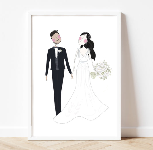 A3 Custom illustrated wedding portrait gift