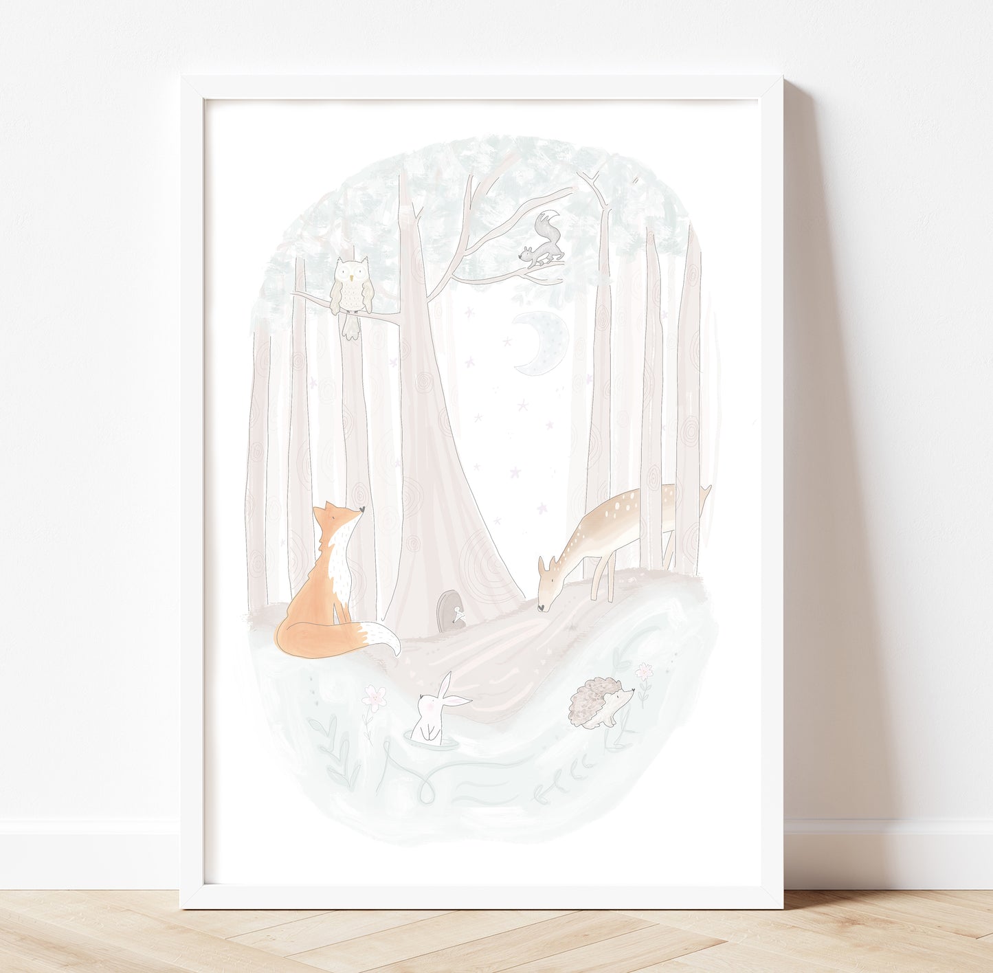 Dreamy woodland nursery illustrated print